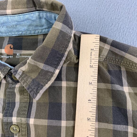 Carhartt Button Shirt Mens XL Plaid Brown Long Sleeve Pocket Cotton - Picture 8 of 16